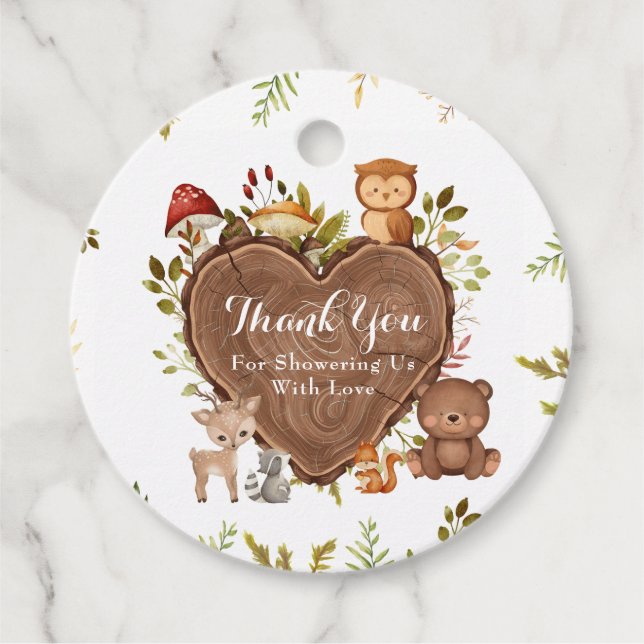 rustikale Woodland Animals Kinderdusche Geschenkanhänger (Vorderseite)