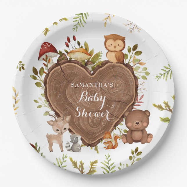 rustikale Woodland Animals Kinderdusche Pappteller (Vorderseite)