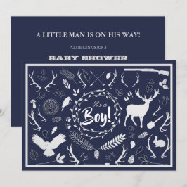 Rustikale Woodland Baby Boy Dusche (Navy Blue) Einladung