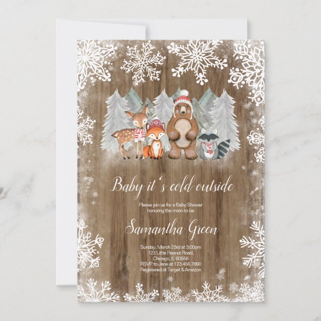 Rustikale Woodland Babydusche Einladung (Vorderseite)