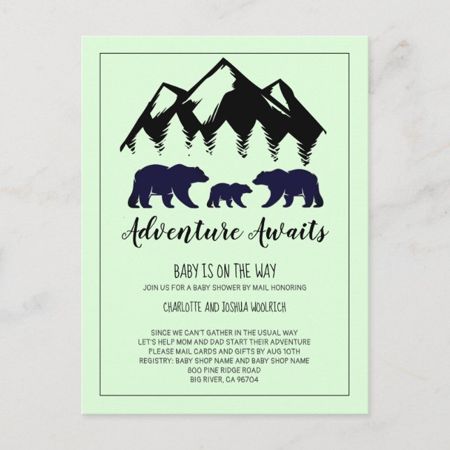 Rustikale Woodland Bear Baby-Dusche per Post Postkarte (Vorderseite)