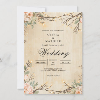 Rustikale Woodland Bloom Wedding Einladung