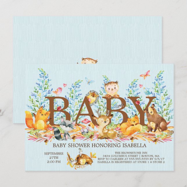 Rustikale Woodland Boys Kinderdusche Einladung (Vorne/Hinten)