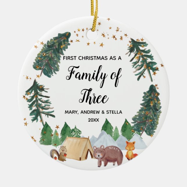 Rustikale Woodland-Familie mit Foto Keramik Ornament (Vorne)