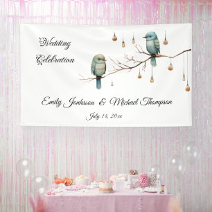 Rustikale Woodland Love Birds Romantische Hochzeit Banner