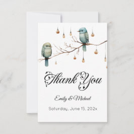 Rustikale Woodland Love Birds Romantische Hochzeit Dankeskarte