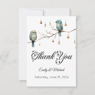Rustikale Woodland Love Birds Romantische Hochzeit Dankeskarte