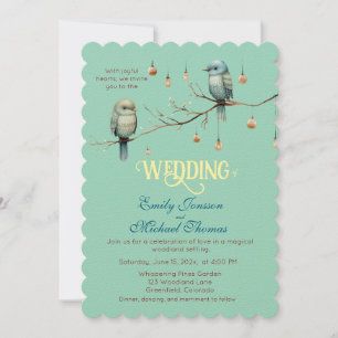 Rustikale Woodland Love Birds Romantische Hochzeit Einladung