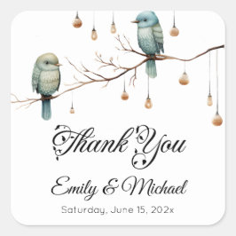 Rustikale Woodland Love Birds Romantische Hochzeit Quadratischer Aufkleber