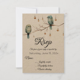 Rustikale Woodland Love Birds Romantische Hochzeit RSVP Karte