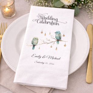 Rustikale Woodland Love Birds Romantische Hochzeit Serviette