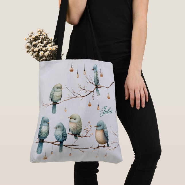 Rustikale Woodland Love Birds Romantische Hochzeit Tasche (Von Nahem)