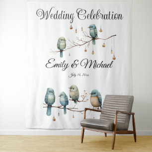 Rustikale Woodland Love Birds Romantische Hochzeit Wandteppich