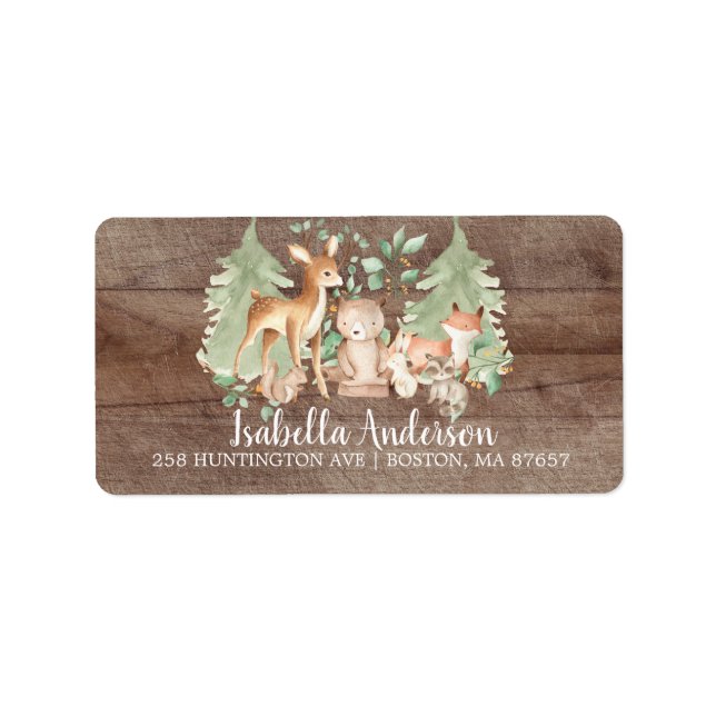 Rustikale Woodlandtiere Babydusche Adressaufkleber (Vorne)