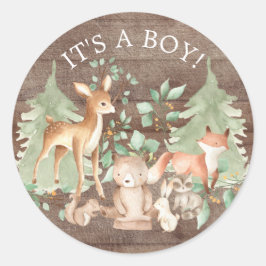 Rustikale Woodlandtiere Es ist ein Boy-Gefallen St Runder Aufkleber