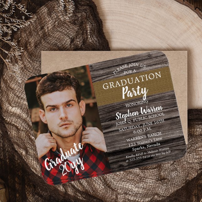 Rustikale Woodsy-Foto-Graduierungspartei Magnet (Rustic Woodsy Photo High School Graduation Party Invitation - Print | Download)