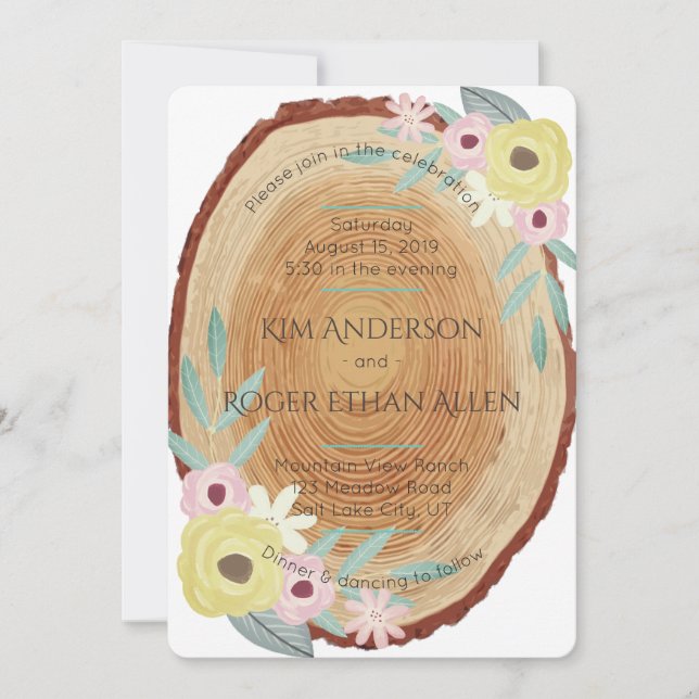 Rustikale Woodsy Watercolor Blumenhochzeit lädt ei Einladung (Vorderseite)