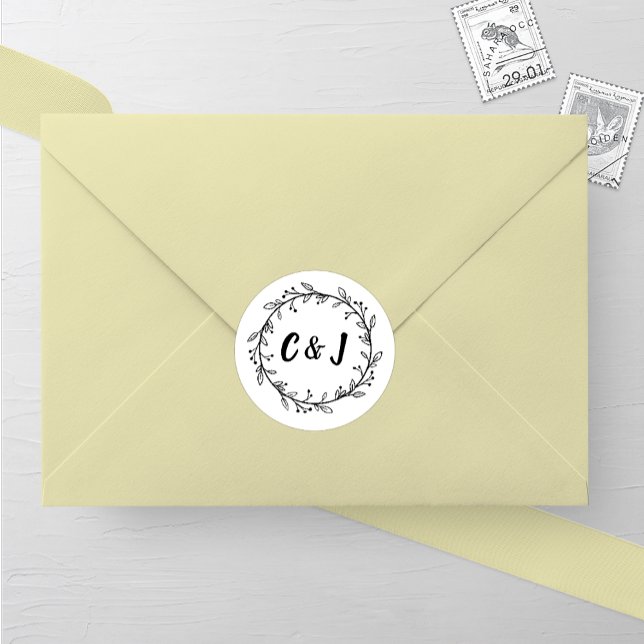 Rustikale Wreath-Hochzeit Runder Aufkleber (Von Creator hochgeladen)