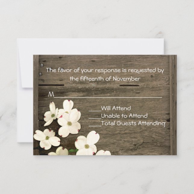 Rustikale Zaun- und Dogwood-Blooms Hochzeitkarte R RSVP Karte (Vorderseite)