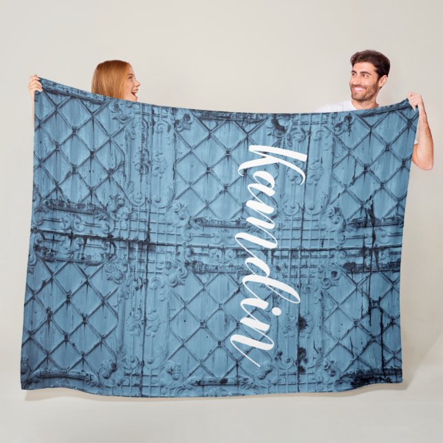 Rustikale Zinndeckeldecke mit personalisierter Fle Fleecedecke (Beispiel)