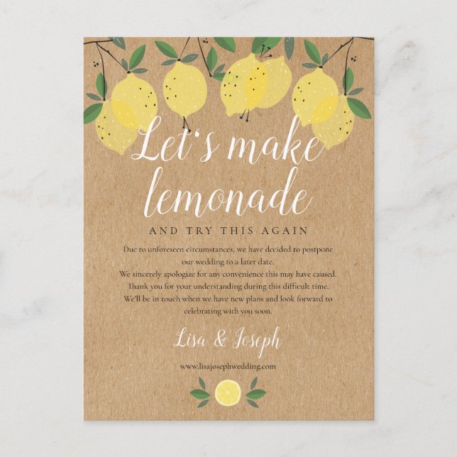 Rustikale Zitronen ändern das Datum des Zurückgest Postkarte (Vorderseite)