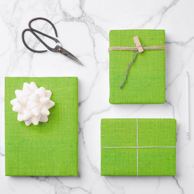 Rustikale Zitronengrün-Imitate Burlap Textur Geschenkpapier Set (Vorderseite)