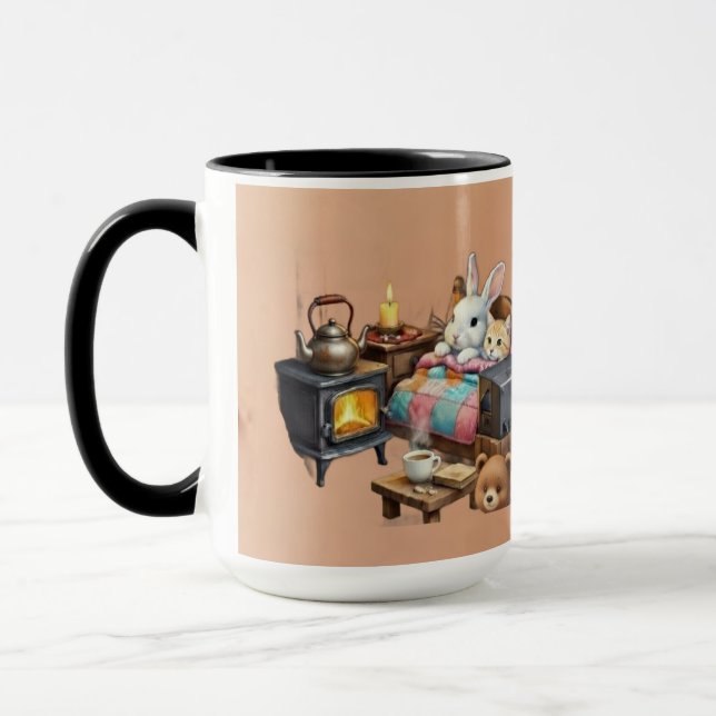 "Rustikale Zuflucht: Handbemalte Tier Kaffee  Tasse (Links)