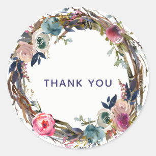 Rustikale Zweige halten Blumenreath Moderner Chic Runder Aufkleber