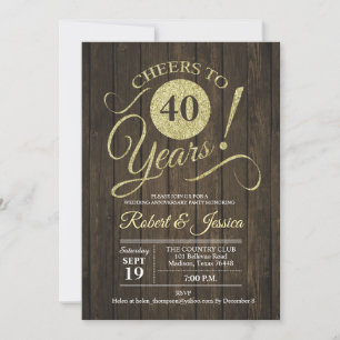 Rustikaler 40. Hochzeitstag - Gold Holz Einladung