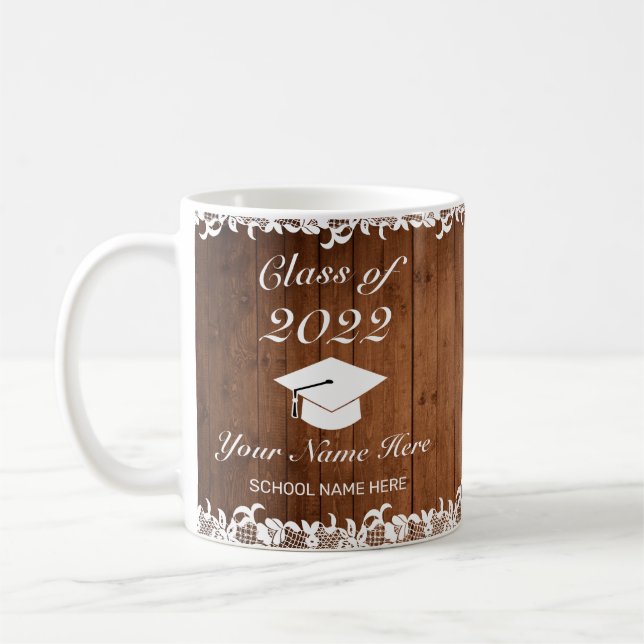 Rustikaler Abschluss aus Holz und Weißspitzen Kaffeetasse (Links)