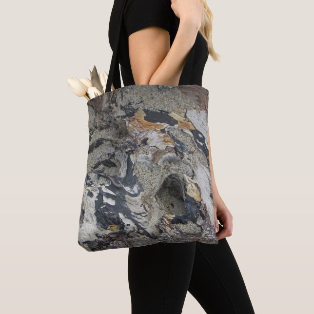 Rustikaler Abstrakter Driftwood Foto Beach Tasche (Von Nahem)