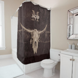 Rustikaler alter Western Braun Beige Bull Skull Mo Duschvorhang