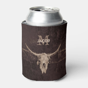 Rustikaler alter Western Monogram Brown Beige Bull Dosenkühler