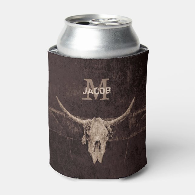 Rustikaler alter Western Monogram Brown Beige Bull Dosenkühler (Kanne Vorderseite)