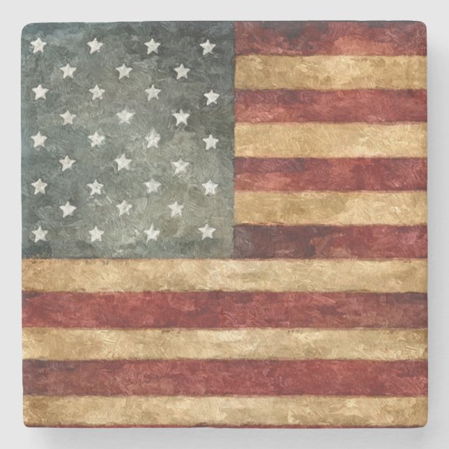 Rustikaler amerikanische Flaggen-Stein-Untersetzer Steinuntersetzer (Vorderseite)