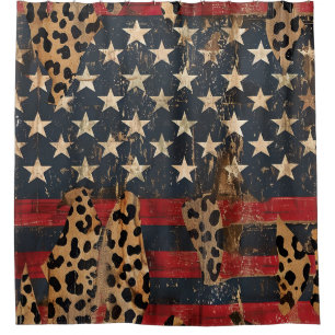 Rustikaler Amerikanischer Flaggen-Leoparden-Druck Duschvorhang