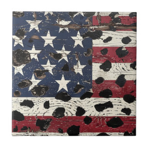 Rustikaler Amerikanischer Flaggen-Leoparden-Druck  Fliese