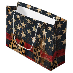 Rustikaler Amerikanischer Flaggen-Leoparden-Druck  Große Geschenktüte