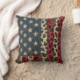 Rustikaler Amerikanischer Flaggen-Leoparden-Druck  Kissen