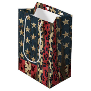 Rustikaler amerikanischer Flaggen-Leoparden-Druck Mittlere Geschenktüte