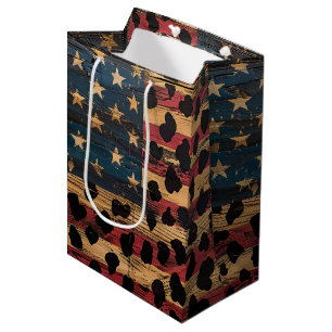 Rustikaler Amerikanischer Flaggen-Leoparden-Druck  Mittlere Geschenktüte