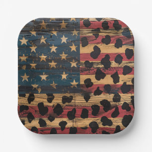 Rustikaler Amerikanischer Flaggen-Leoparden-Druck  Pappteller