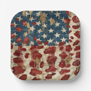 Rustikaler Amerikanischer Flaggen-Leoparden-Druck Pappteller