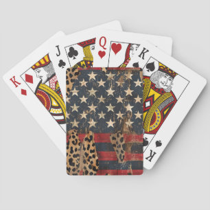 Rustikaler Amerikanischer Flaggen-Leoparden-Druck  Spielkarten