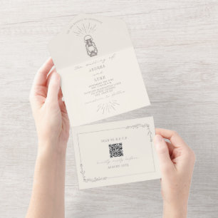 Rustikaler Amethyst-Laternen-QR-Code-RSVP All In One Einladung