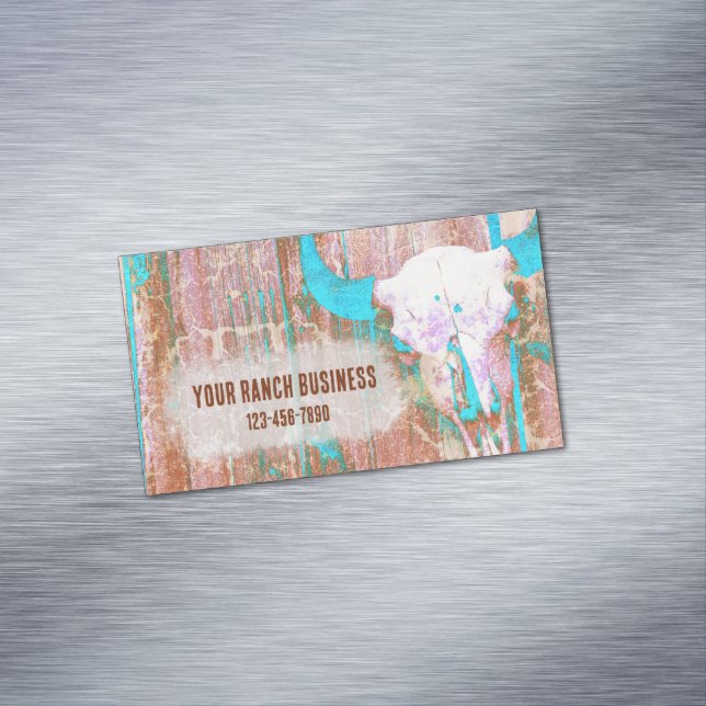 Rustikaler Aquamarin Grunge Texture Western Bull S Magnetische Visitenkarte (Beispiel)