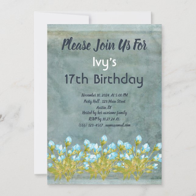 Rustikaler Aquamariner Geburtstag Einladung (Vorderseite)