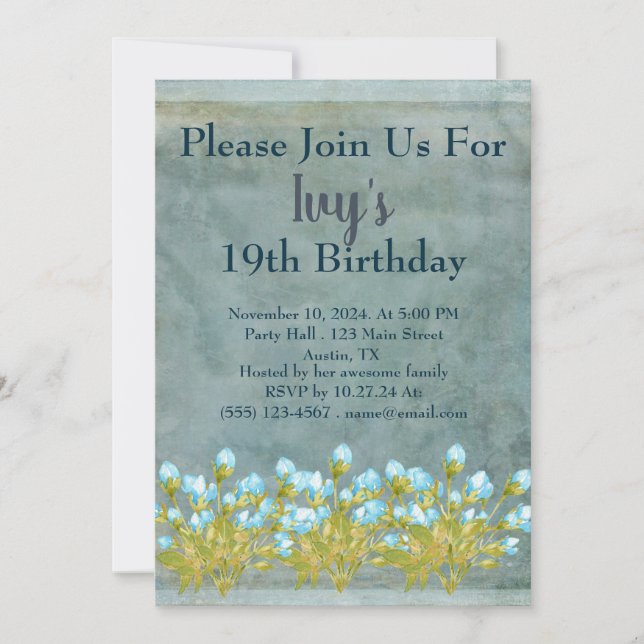 Rustikaler Aquamariner Geburtstag Einladung (Vorderseite)