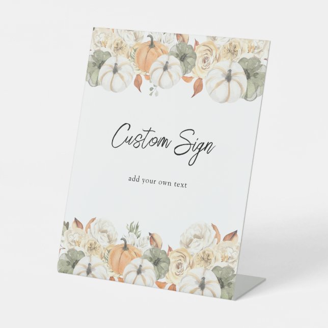 Rustikaler Autumn Pumpkin Benutzerdefinierter Text Sockelschild (Vorderseite)