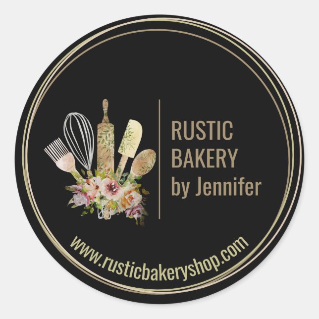 Rustikaler Bäckerei Koch gerahmtes niedliches Logo Runder Aufkleber (Vorderseite)